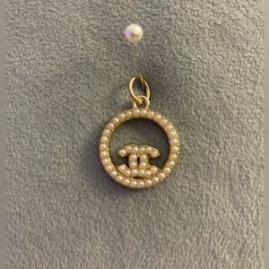 Upcycled Gold and Pearl Circle Pendant Charm